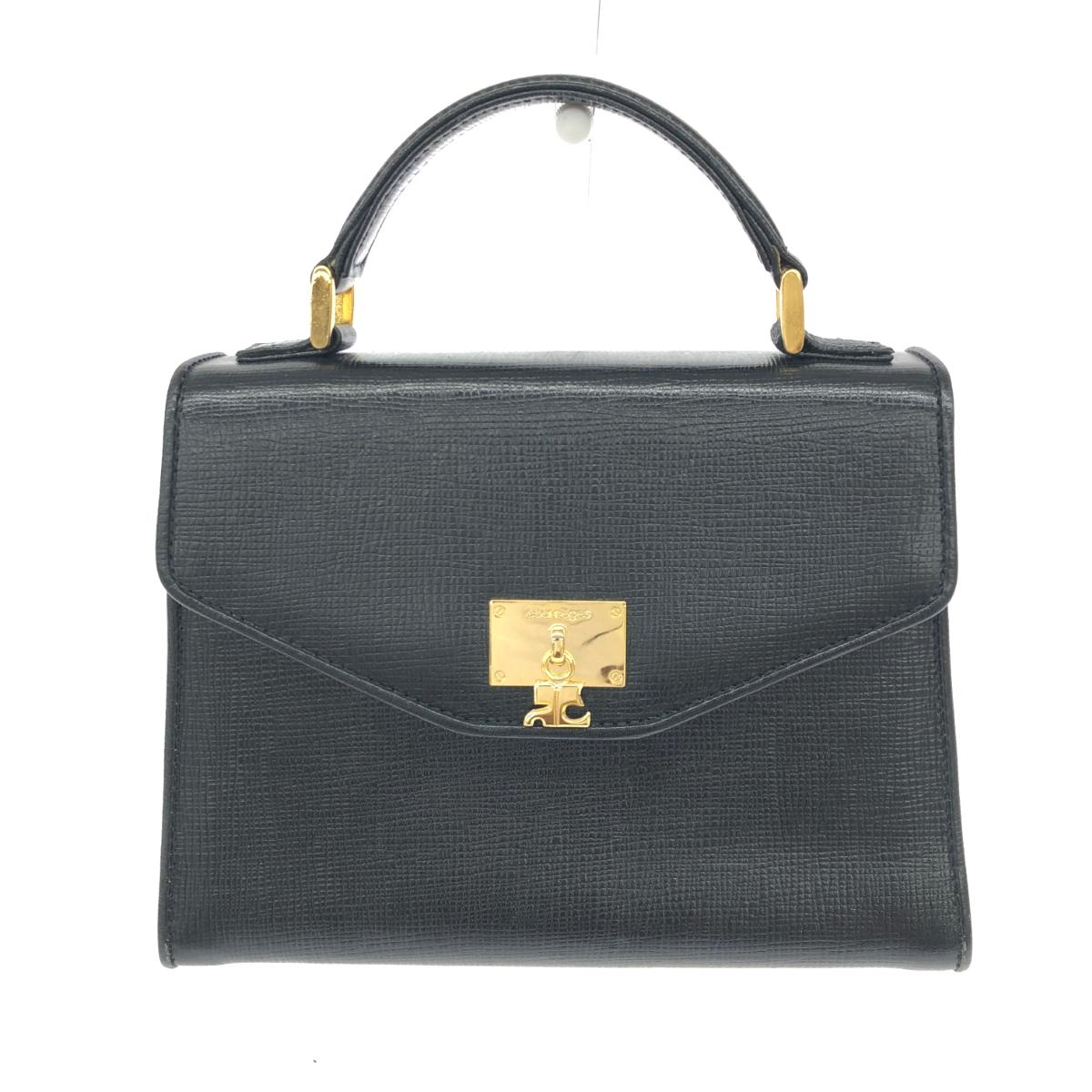 Courreges クレージュブラックレザーショルダーバッグ 美品 courreges クレージュ ショルダーバッグ レザー ブラック