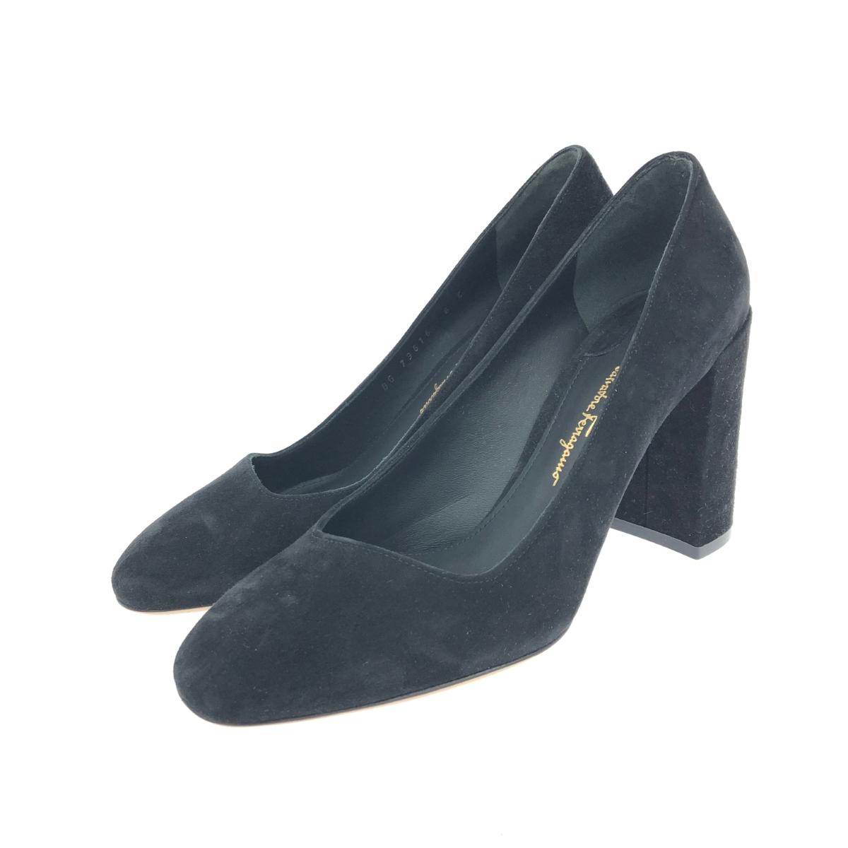 Salvatore Ferragamo サルヴァトーレフェラガモ パンプス/スウェード/AREZZO85 良好 表記サイズ:6 ブラック レディース【中古】