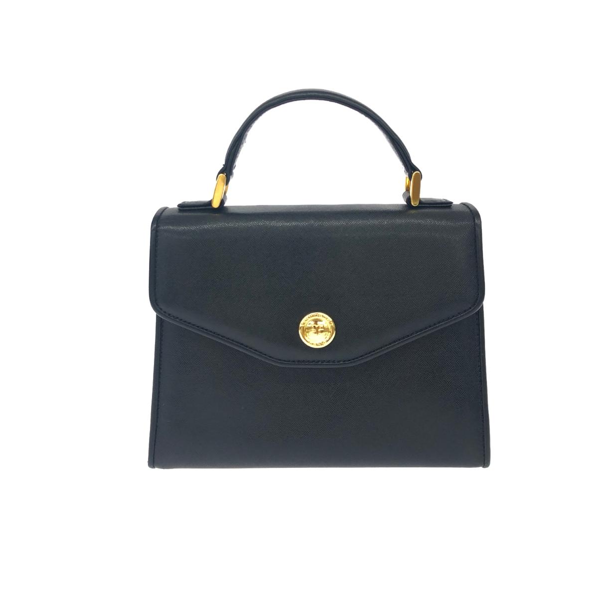 【逸品】courreges（クレージュ） 黒 ハンドバッグ ゴールド金具 クレージュ courreges 黒 レザー ビジネスハンドバッグ A4