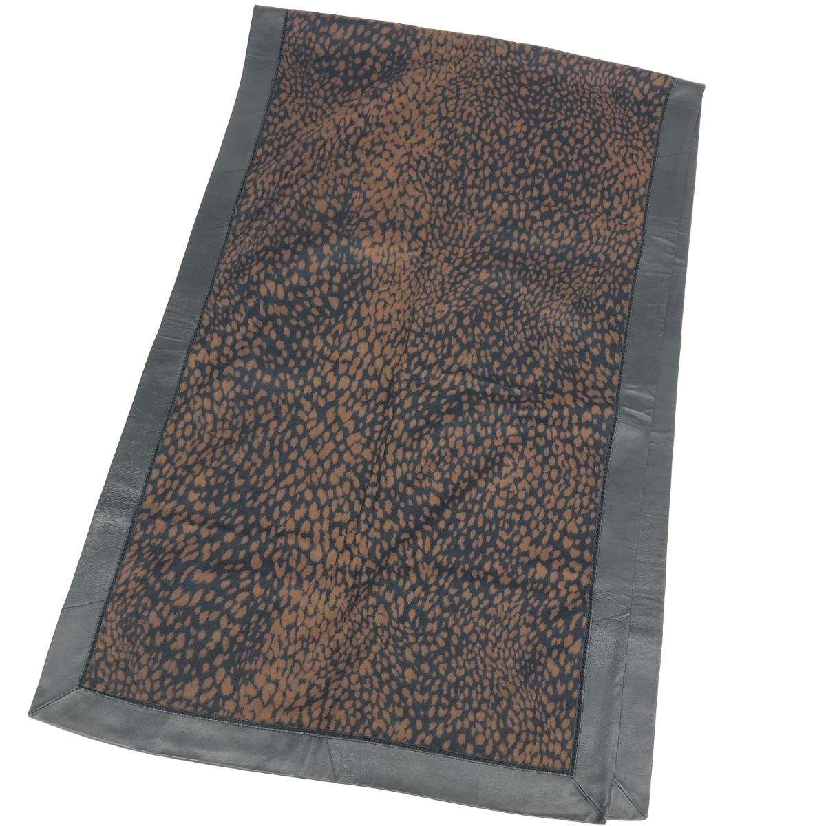 COLOMBO×MONEVIE コロンボ×モナヴィー 大判ストール レオパード/切替 カシミヤ×レザー ブラック/ブラウン レディース【中古】 16,474円