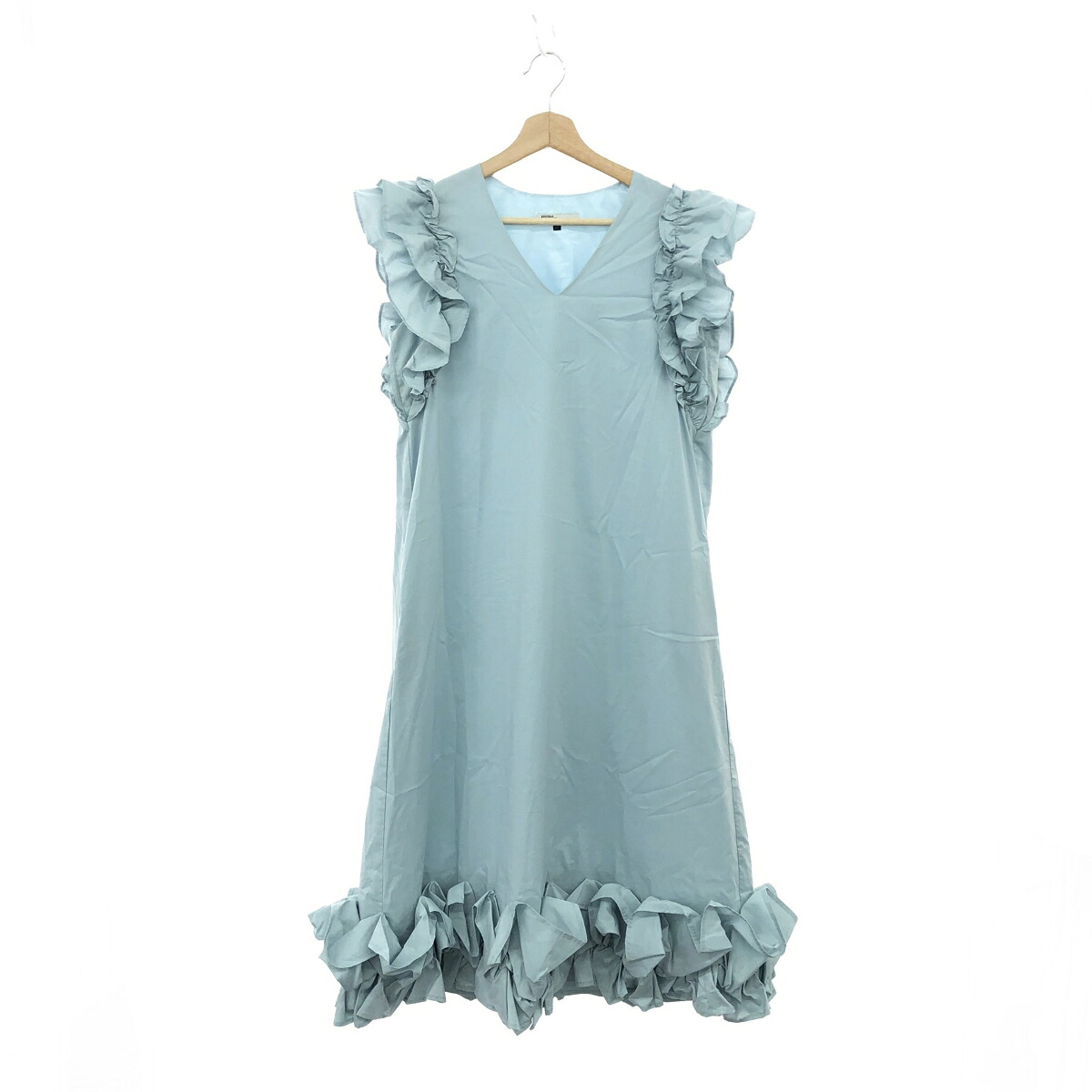 DOUBLE STANDARD CLOTHING ダブルスタンダード 24SSフリルスリーブワンピース 良好 サイズ:38 0301-170-242 ブルー レディース【中古】