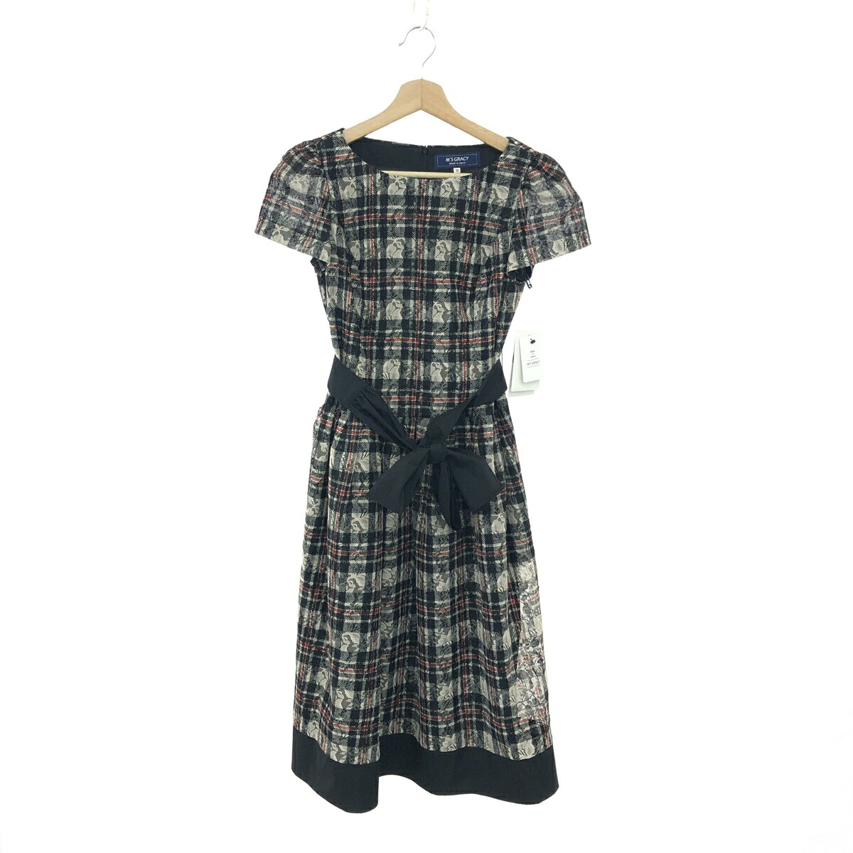 エムズグレイシー ブルー リボン バルーン ワンピース M's GRACY エムズグレイシー/ ワンピース ウエストリボン