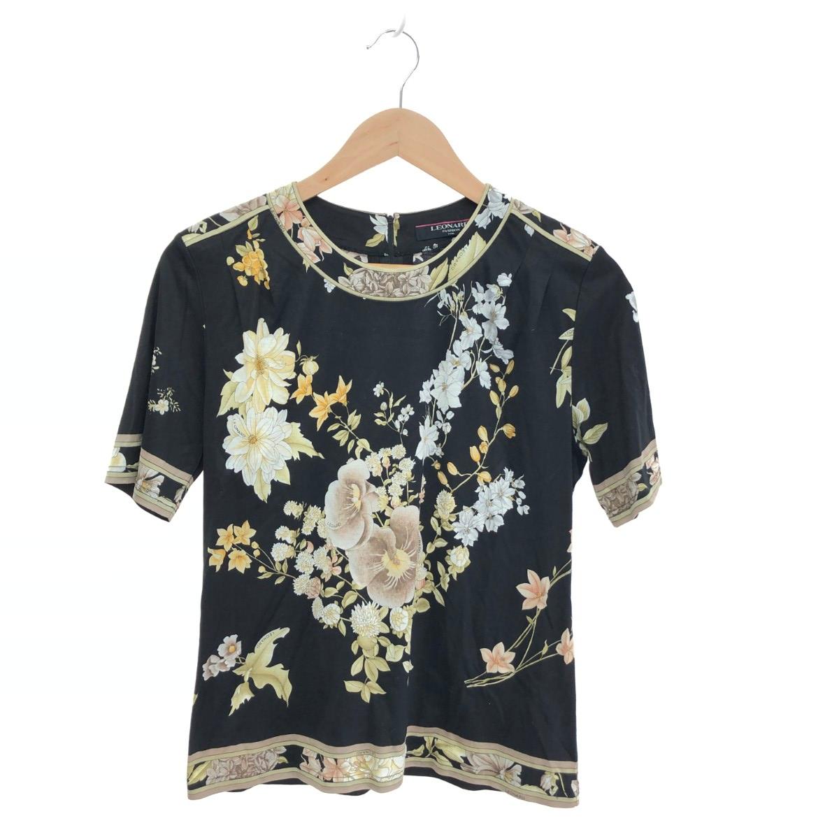 LEONARD レオナール 花柄カットソー 良好 サイズ:M 半袖 ブラック レディース【中古】