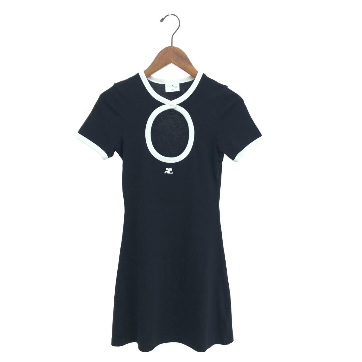 Courreges クレージュ シグニチャーコントラスト 良好 サイズ:XS パイピング/センターロゴ ブラック レディース【中古】