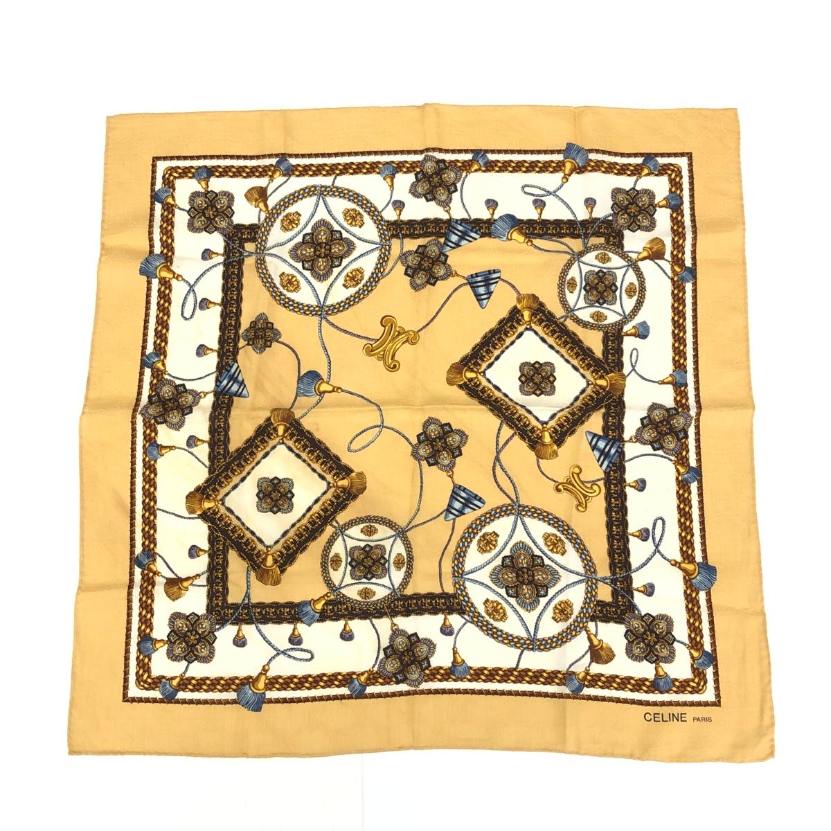 CELINE チェーンパターン スカーフ ヴィンテージ セリーヌ スカーフ、ゴールド チェーン パターン