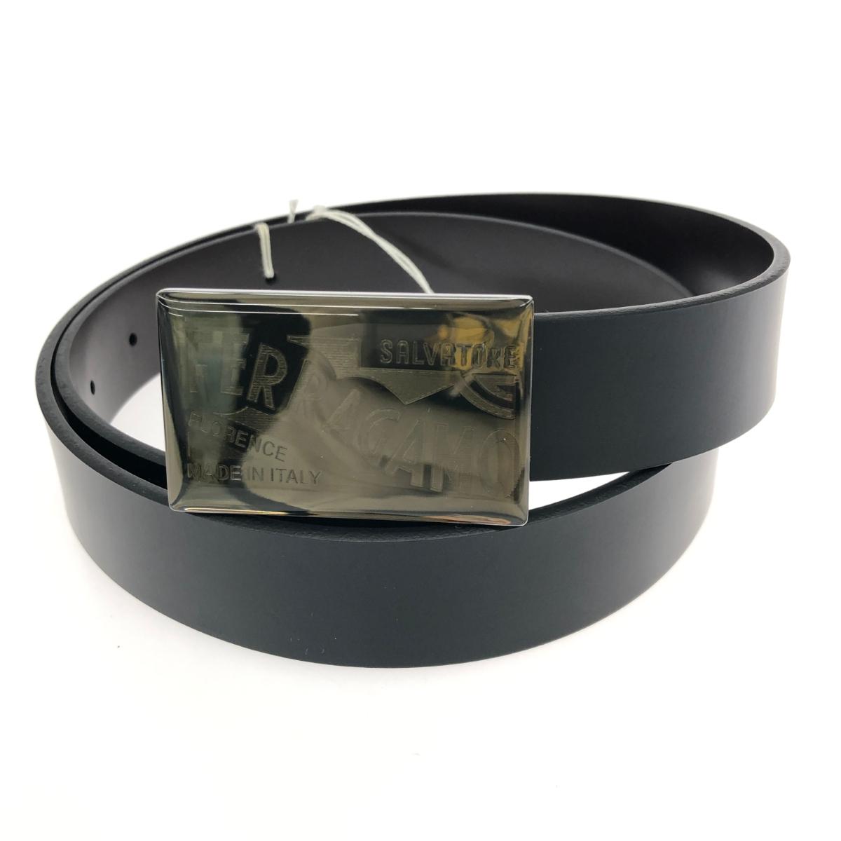 Salvatore Ferragamo サルヴァトーレフェラガモ ロゴバックルベルト 85/NERO ブラック メンズ【中古】