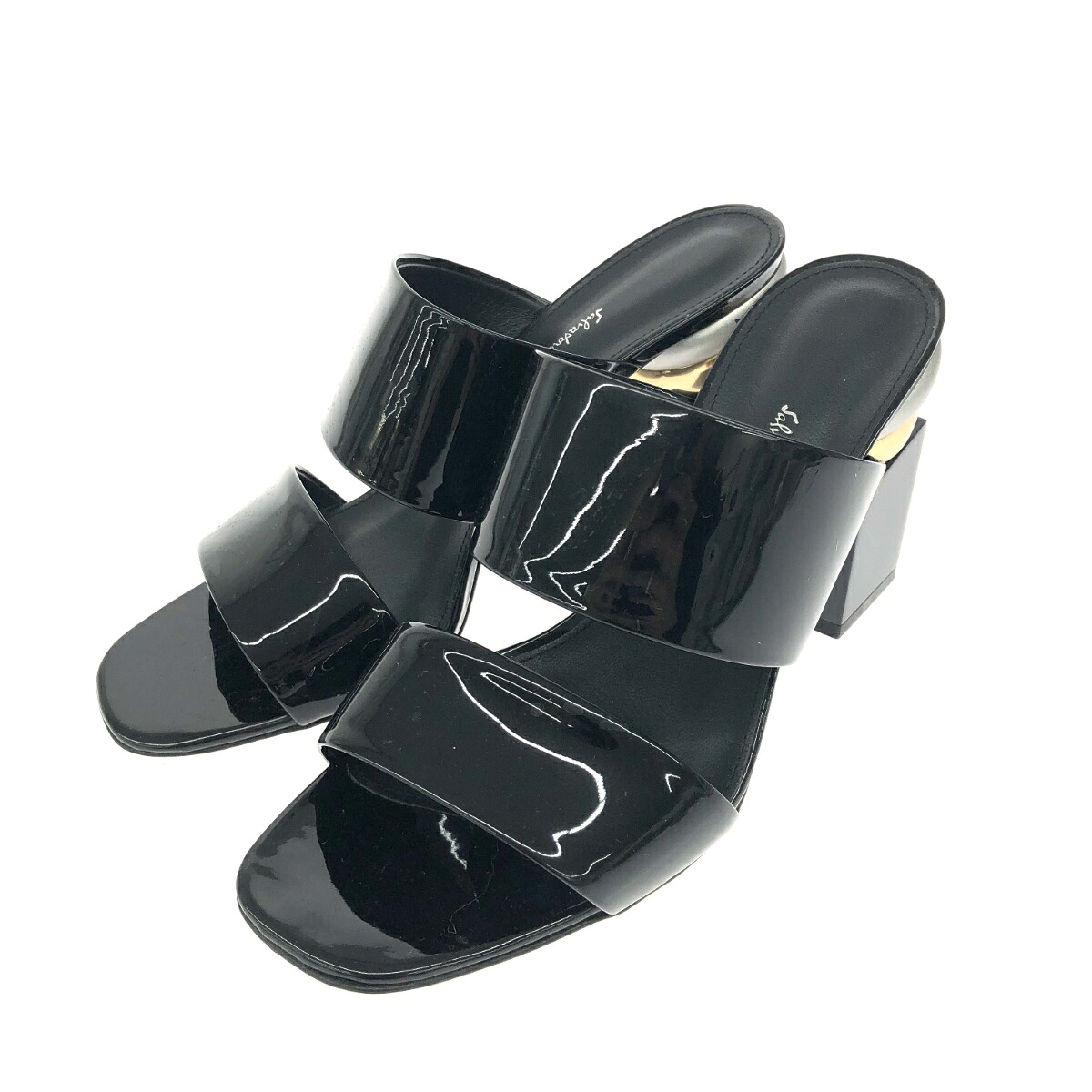 Salvatore Ferragamo サルヴァトーレフェラガモ サンダル 良好 表記サイズ:8 ロゴ/パテントレザー LOTTEN ブラック レディース【中古】