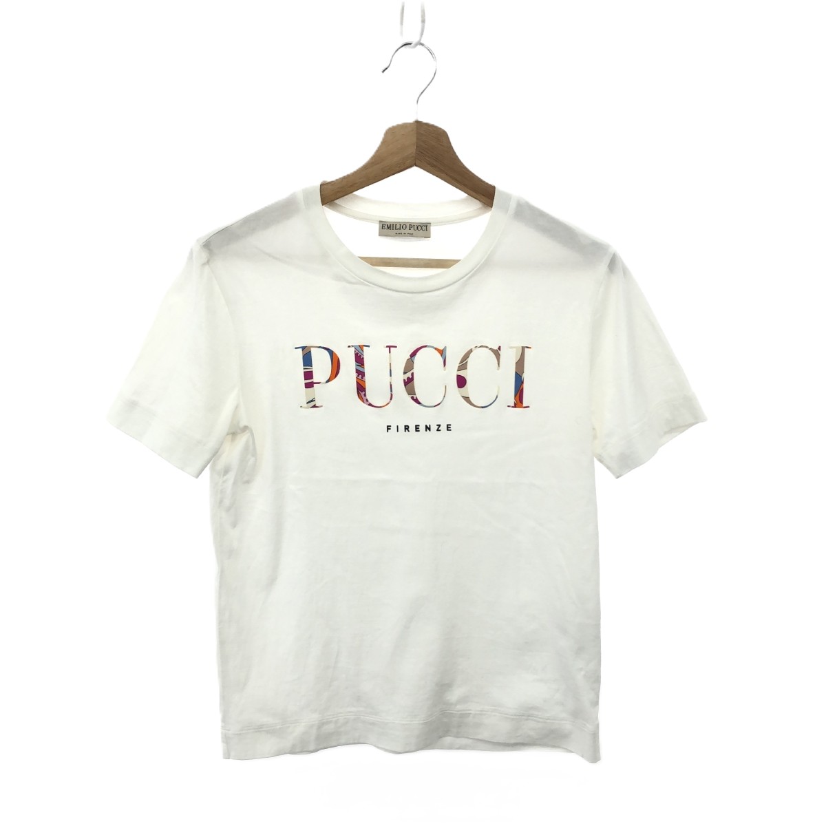 EMILIO PUCCI エミリオプッチ ロゴ半袖カットソー 良好 サイズ:M Tシャツ ホワイト レディース【中古】