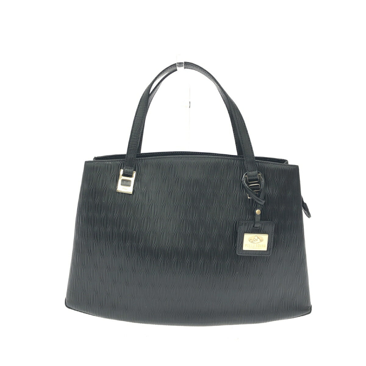 PELLE BORSA ペレボルサ ハンドバッグ 良好 型押し/レザー ブラック レディース【中古】