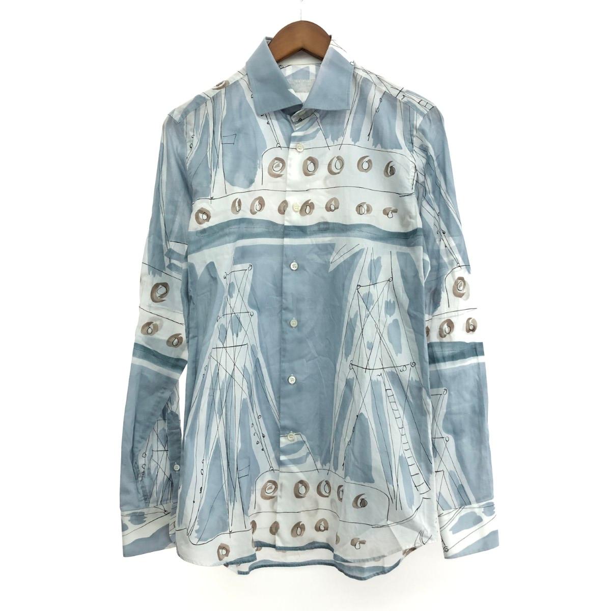 PRADA プラダ 総柄長袖シャツ サイズ:38 ブルー メンズ【中古】
