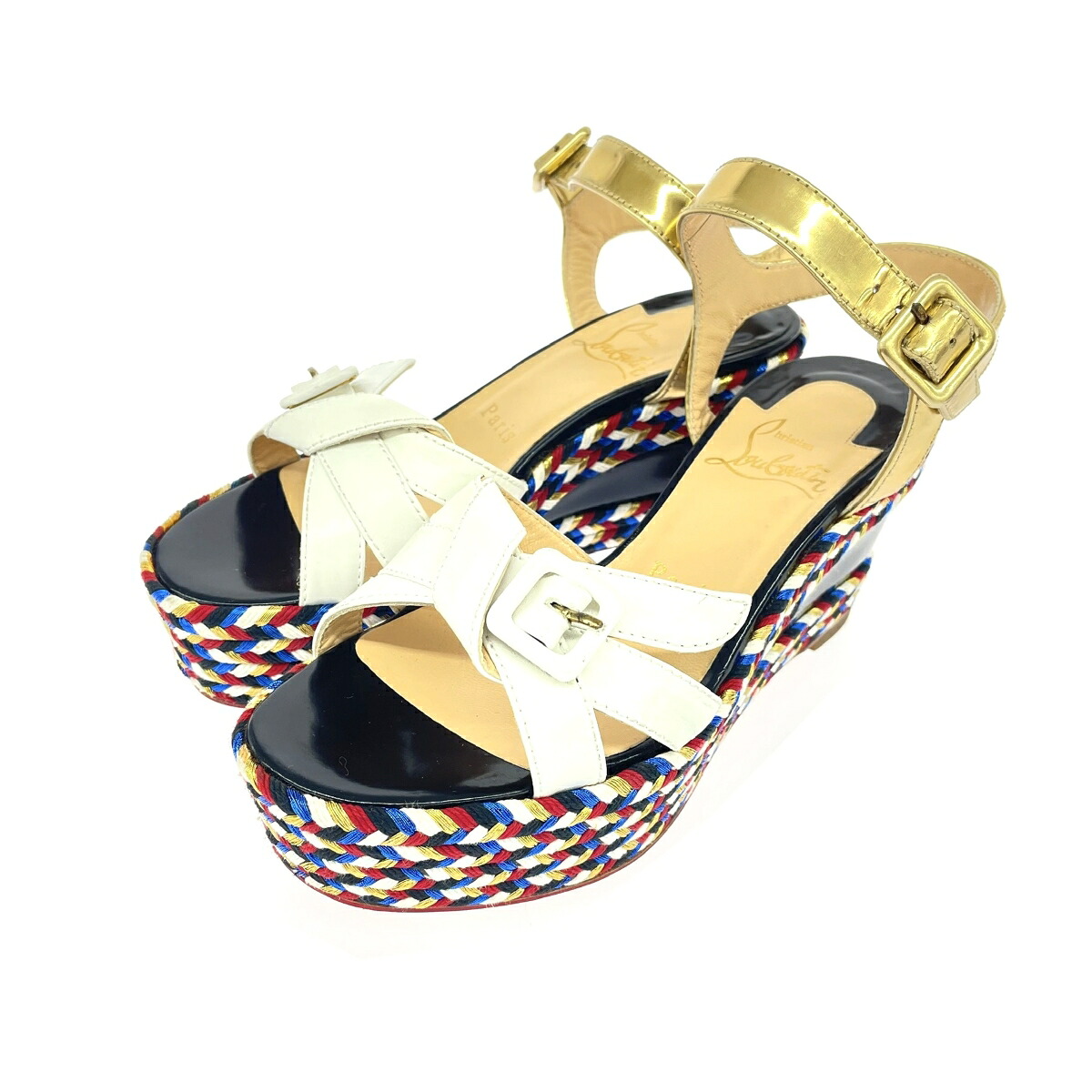 Christian Louboutin クリスチャンルブタン サンダル 表記サイズ:35 編み込みレザー マルチカラー レディース【中古】