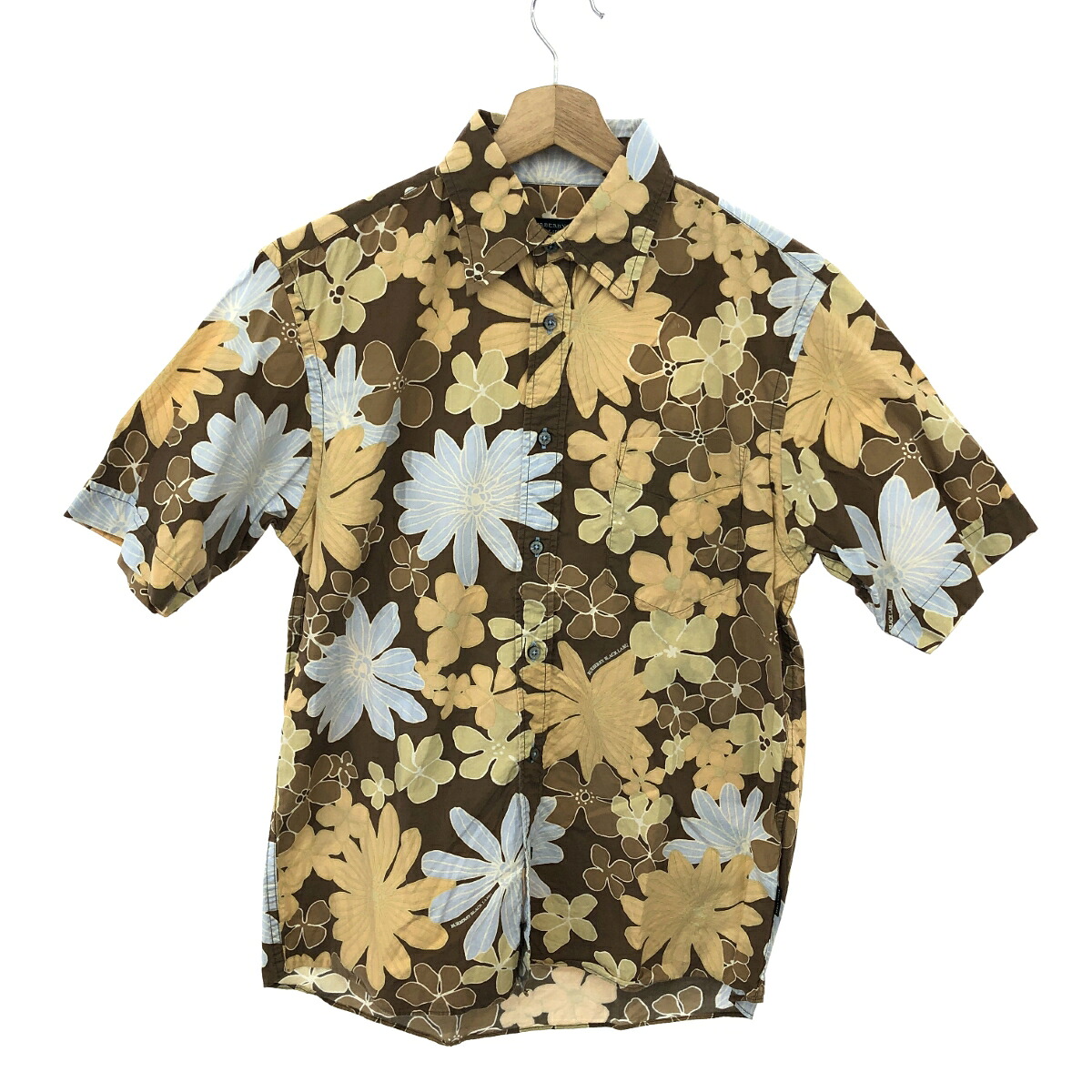 BURBERRY BLACK LABEL バーバリーブラックレーベル 花柄半袖シャツ サイズ:2 ブラウン メンズ【中古】