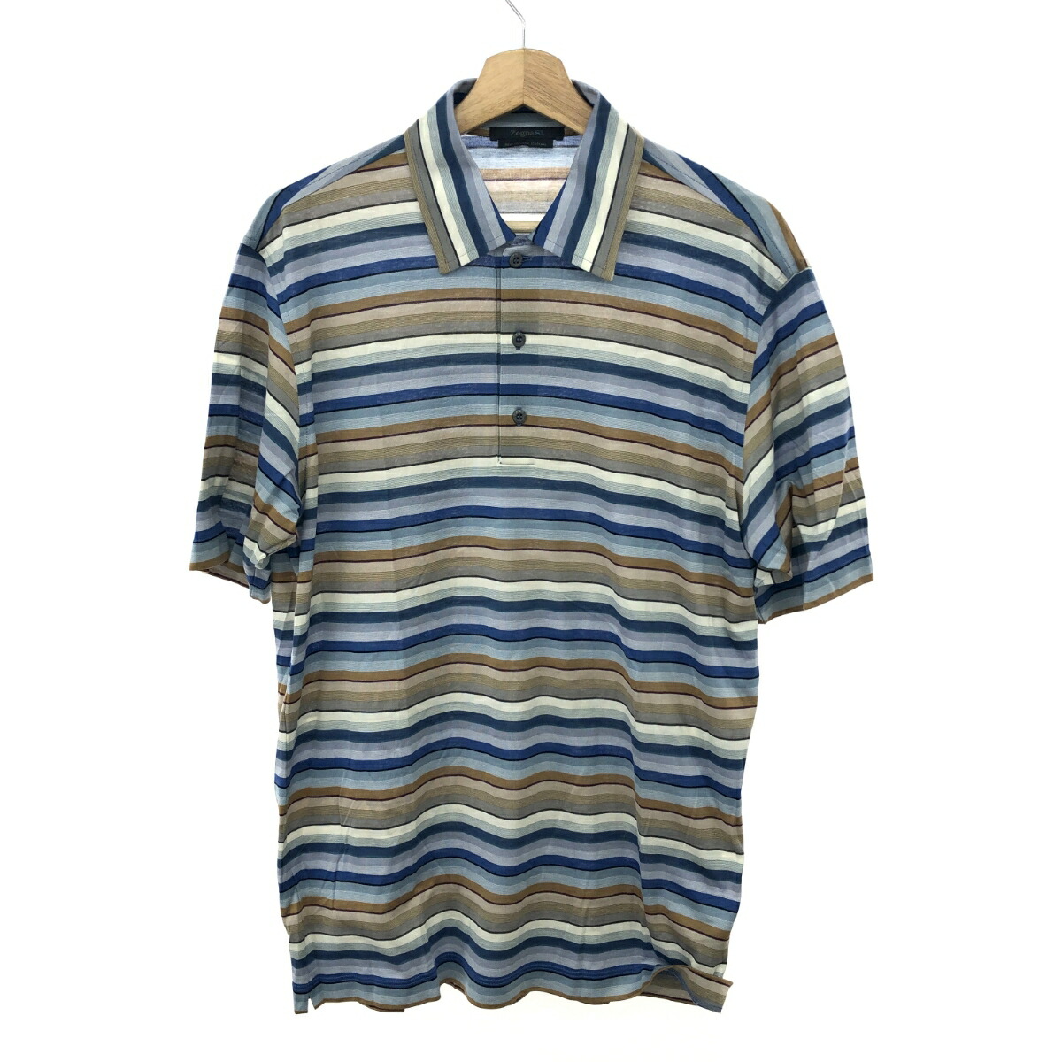 Zegna Sport ゼニアスポーツ 半袖ポロシャツ 良好 サイズ:M ボーダー/新タグ ブルー/ベージュ メンズ【中古】