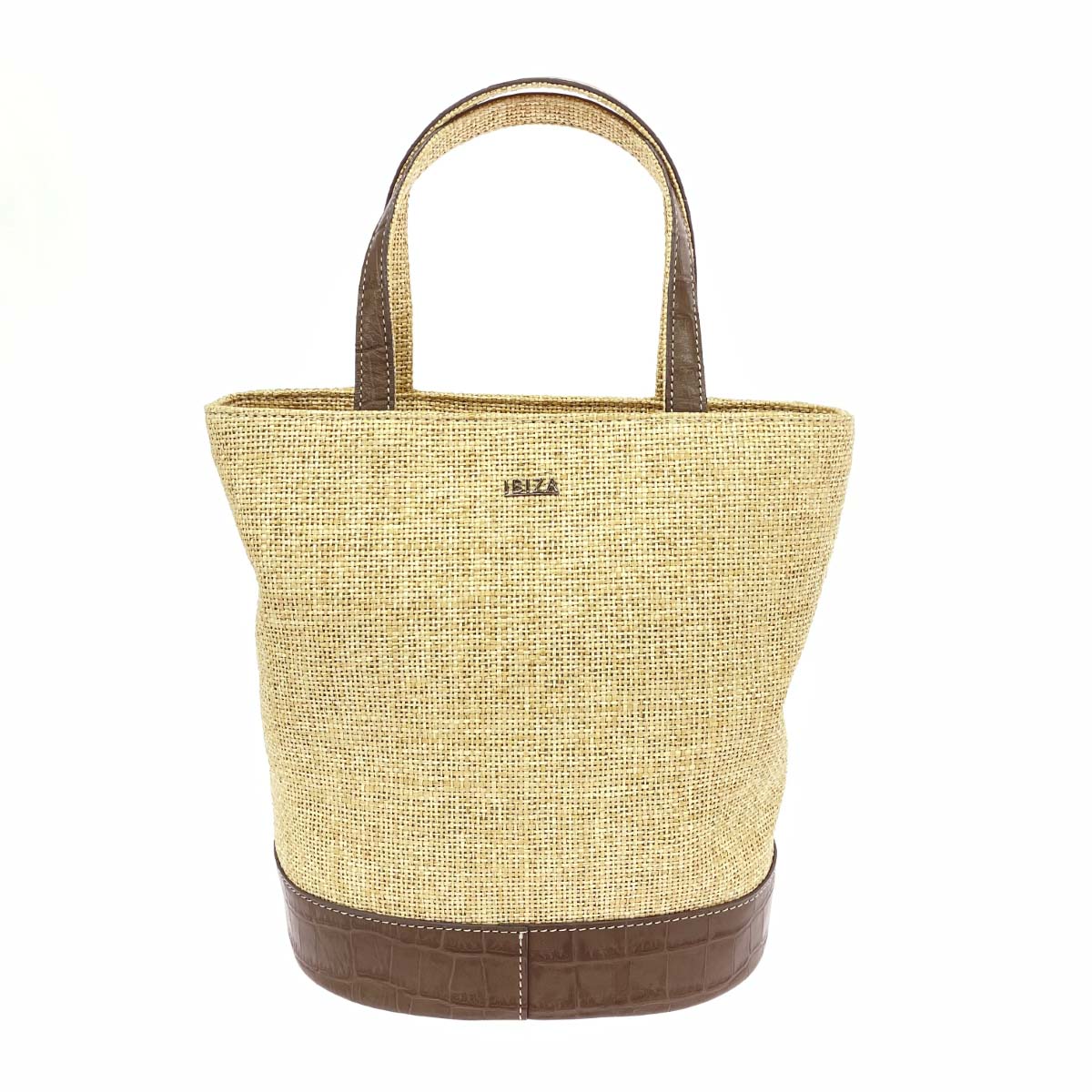 IBIZA イビサ ミニトートバッグ 美品 ラフィア グレージュ/ベージュ レディース【中古】