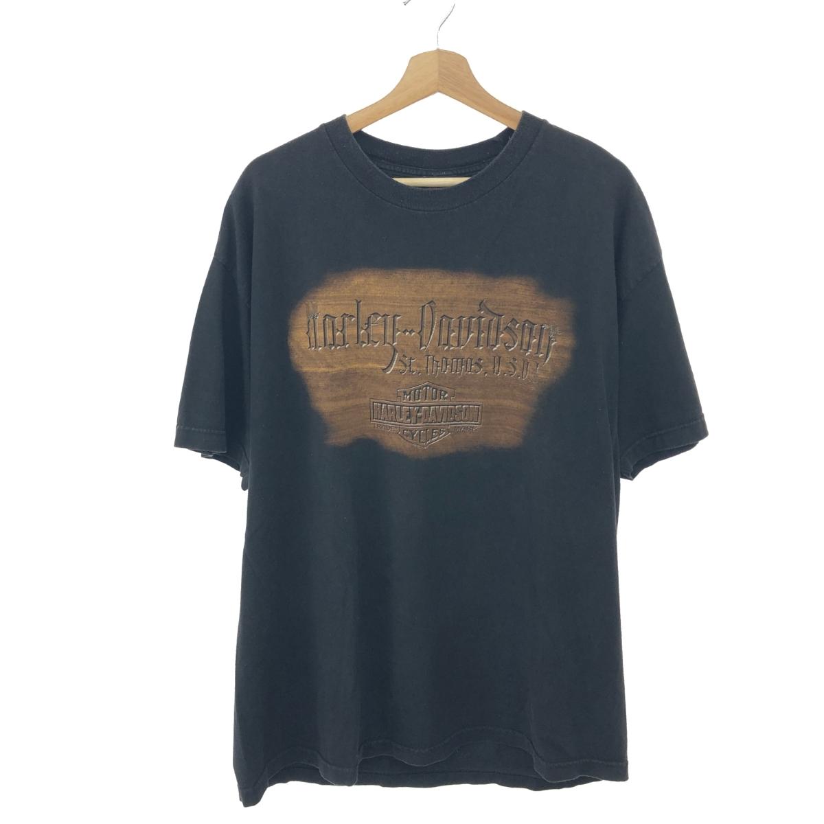 HARLEY DAVIDSON ハーレーダビッドソン 半袖カットソー 大きいサイズ:XL プリントTシャツ/ロゴ/バイクイラスト ブラック メンズ【中古】