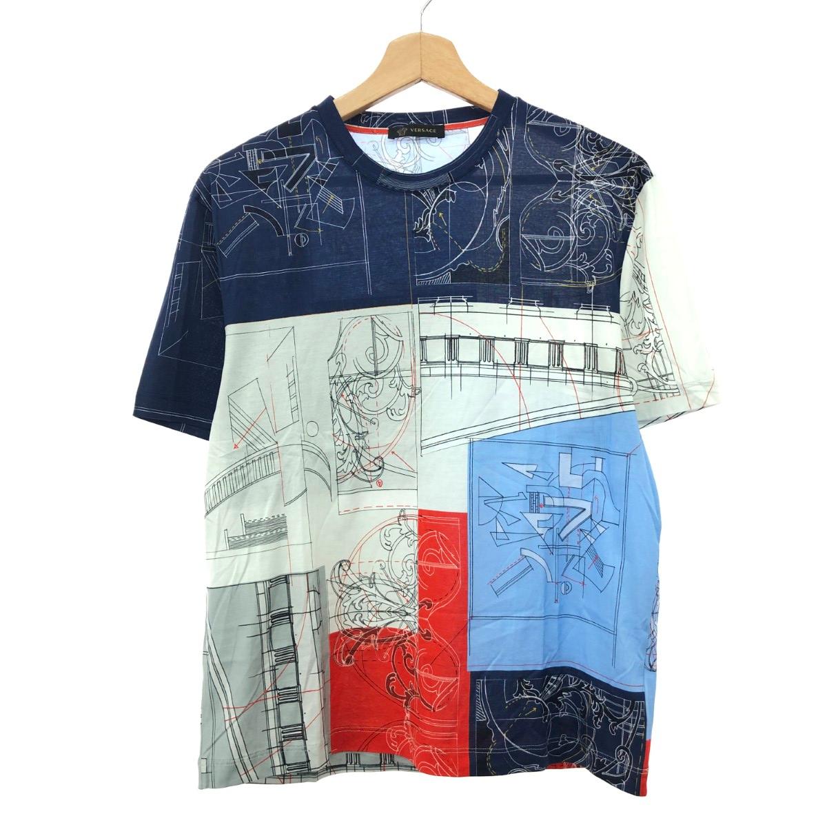 VERSACE COLLECTION ヴェルサーチコレクション 半袖カットソー 良好 サイズ:M 総柄 ネイビー メンズ【中古】