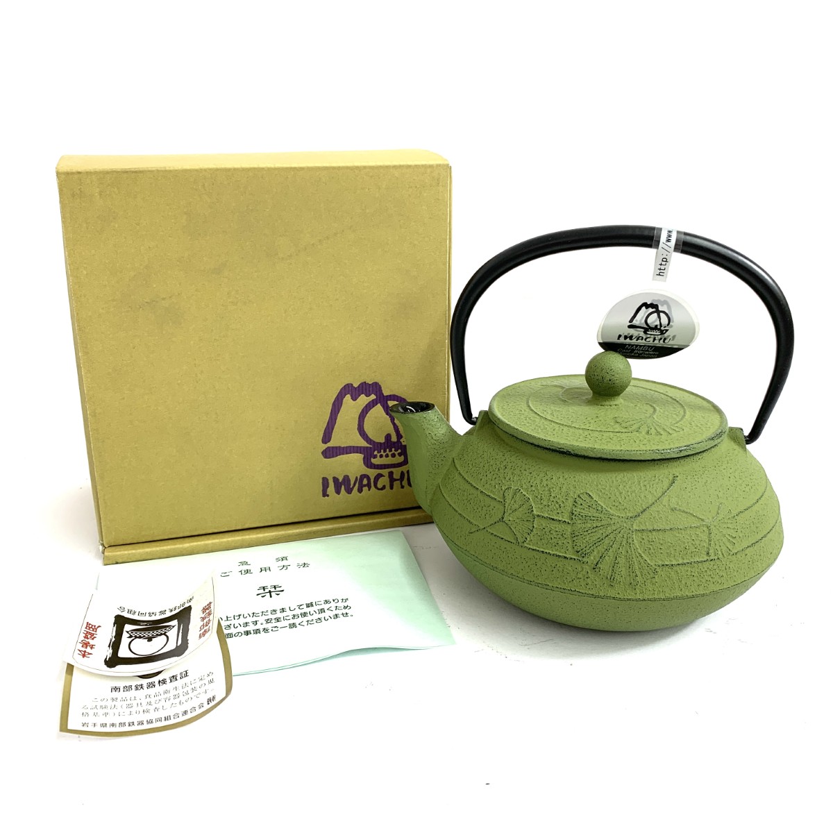 岩鋳 Iwachu 南部鉄器急須5型銀杏若草0.65L 未使用品 グリーン 【中古】