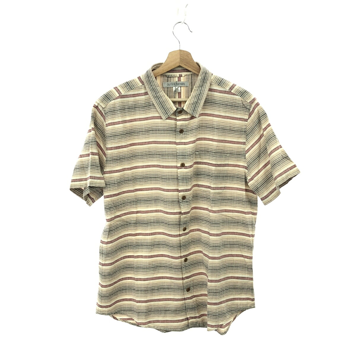 OUTERKNOWN アウターノウン 半袖シャツ 未使用品 サイズ:L ボーダー レッド メンズ【中古】