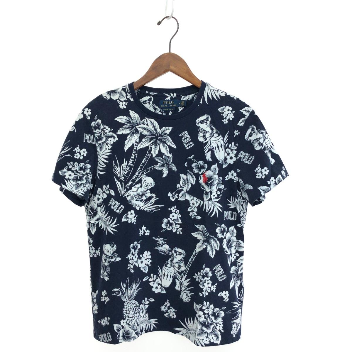 POLO RALPH LAUREN ポロラルフローレン 半袖カットソー/ポロベア サイズ:M 花柄/ポニーロゴ刺繍 ネイビー メンズ【中古】