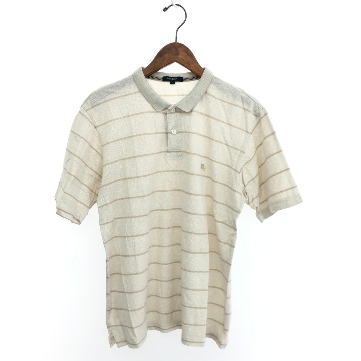 BURBERRY LONDON バーバリーロンドン ボーダー半袖ポロシャツ サイズ:L ベージュ メンズ【中古】