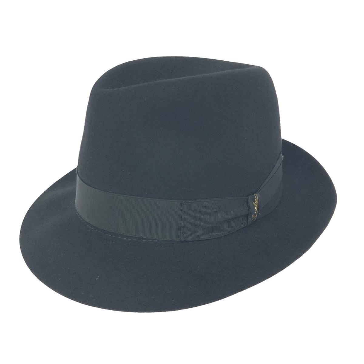 Borsalino ボルサリーノ フェルトハット/Q.S.シャルレイ スモールブリム 良好 ファーフェルト 111160 ブラック ユニセックス【中古】