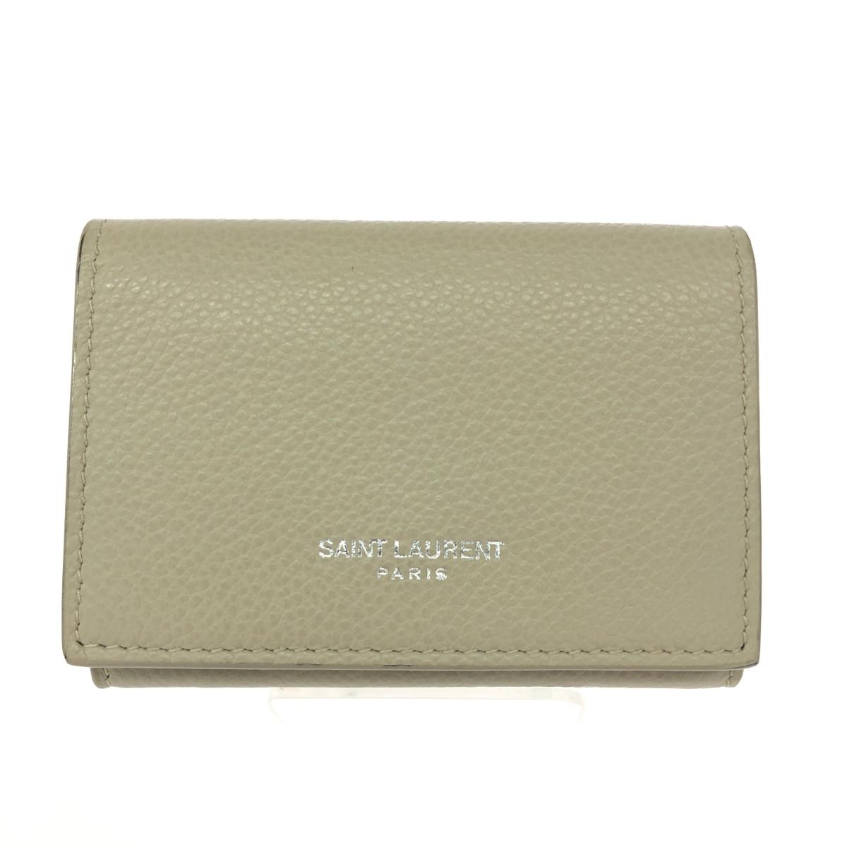 SAINT LAURENT PARIS サンローランパリ 三つ折り紙入れ/タイニーウォレット 好ましい  なめし革 459784   ベージュ ユニ一発やる【中古】