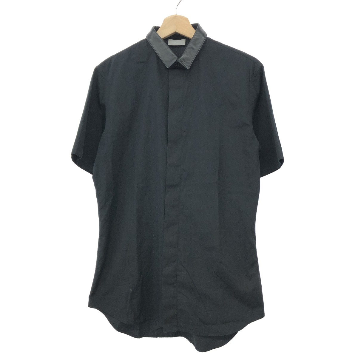 Dior HOMME ディオールオム レザーつけ襟半袖シャツ/クリスヴァンアッシュ/12ss サイズ:38 ブラック メンズ【中古】