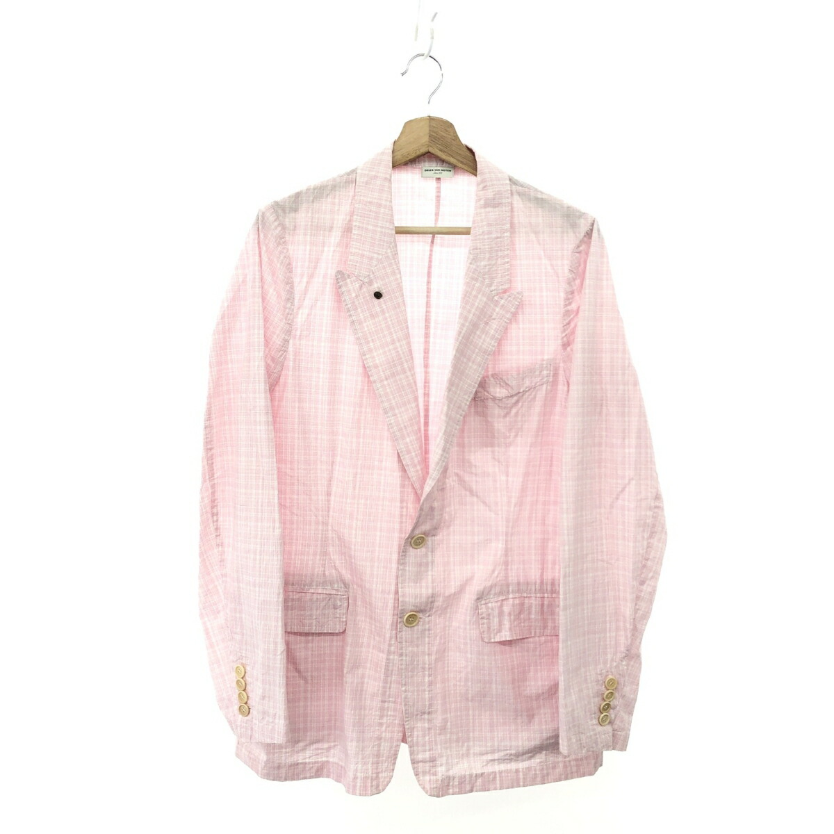 DRIES VAN NOTEN ドリスヴァンノッテン 2Bジャケット/コットン/チェック 良好 サイズ:48 ピンク メンズ【中古】