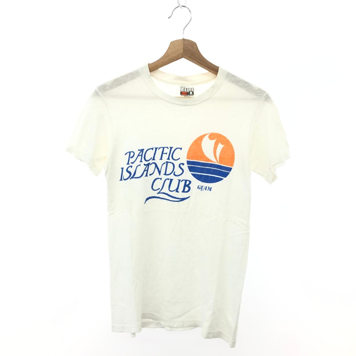 Hanes ヘインズ 半袖カットソー サイズ:S（34-36） PACIFIC ISLANDS CLUB/グアム/Tシャツ/80s古着/ヘインズボディ ホワイト メンズ【中古】