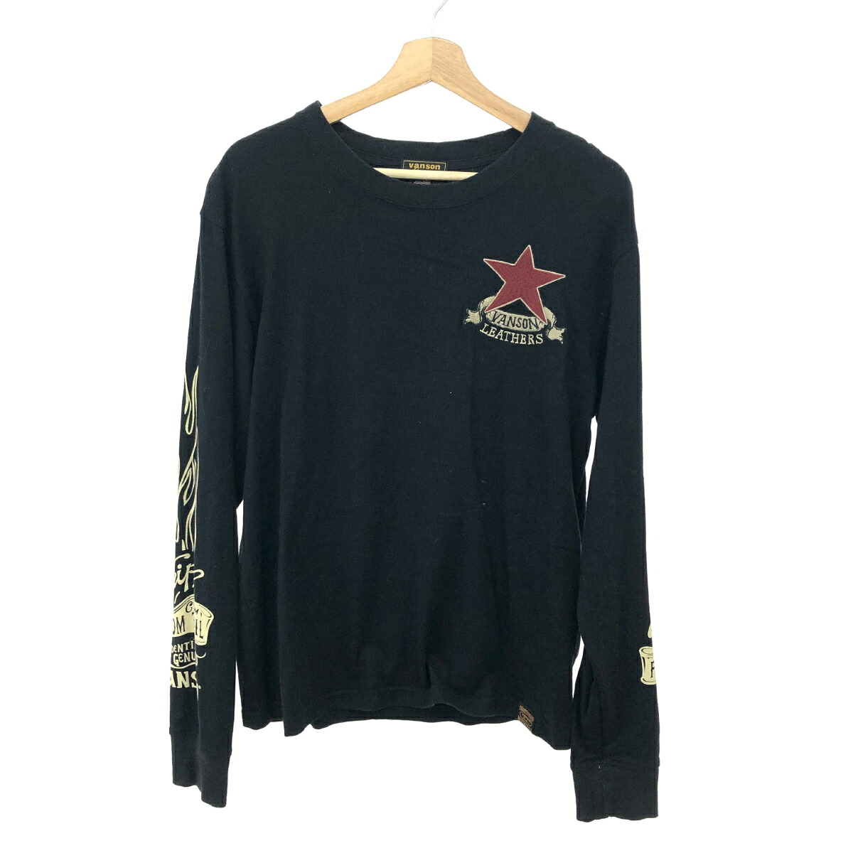 VANSON バンソン レザースターパッチ長袖カットソー サイズ:L ブラック メンズ【中古】