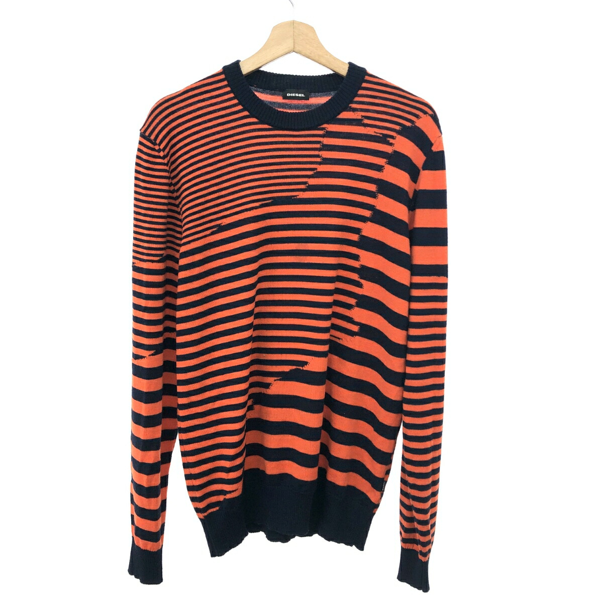 DIESEL ディーゼル ボーダーニット 良好 サイズ:XL STAKX/ウール×アクリル ネイビー/オレンジ メンズ【中古】 7,700円