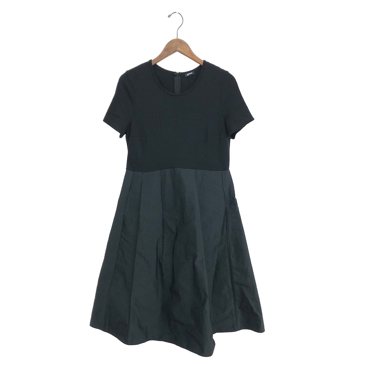 JIL SANDER NAVY ジルサンダーネイビー 素材切り替えドッキング半袖ワンピース 良好 サイズ:40 ブラック レディース【中古】