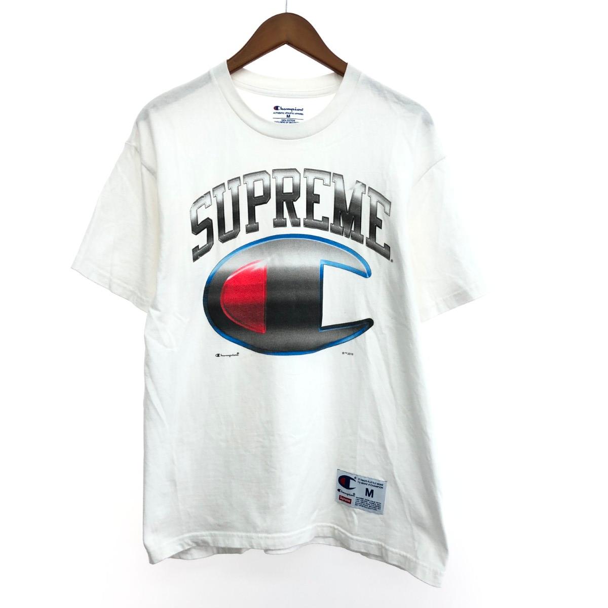 SUPREME チャンピオン×シュプリーム 半袖カットソー サイズ:M フロントプリント/コットン ホワイト メンズ【中古】