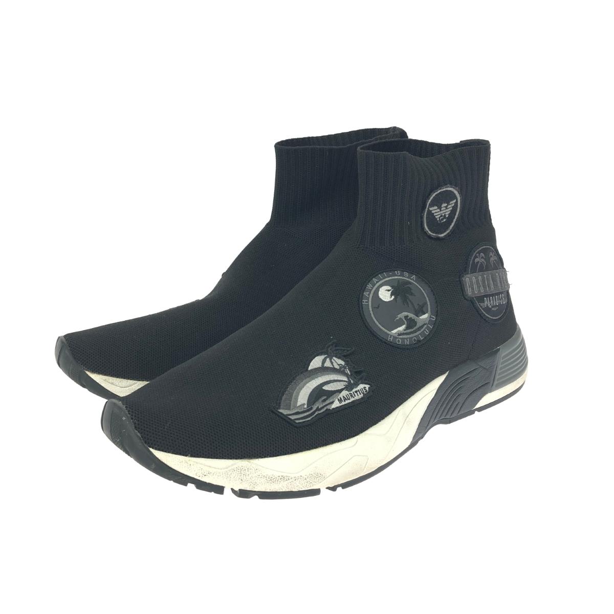 EMPORIO ARMANI エンポリオアルマーニ ニットスニーカー 良好 表記サイズ:US10 ワッペン ブラック メンズ【中古】 10,526円