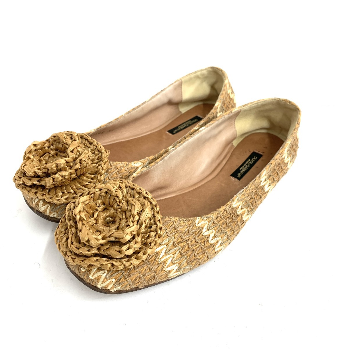 DOLCE\u0026GABBANA ドルチェ\u0026ガッバーナ パンプス  表記サイズ:36 ラフィア/フラワーモチーフ    ブラウン レディース【中古】