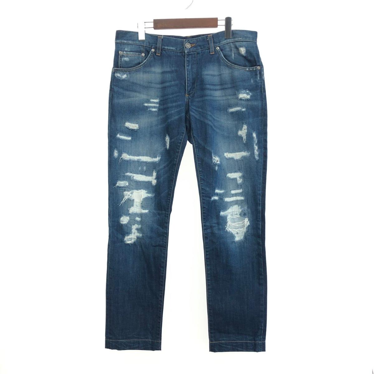 DOLCE&GABBANA ドルチェ&ガッバーナ デニムパンツ サイズ:48 リペア加工/イタリア製/コットン G4A0LP ブルー メンズ【中古】