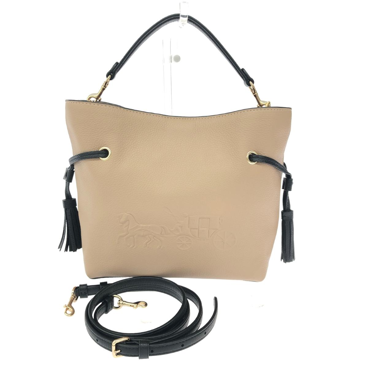 COACH コーチ 2WAYバッグ/アンディクロスボディ 美品 巾着レザー CA164 ベージュ レディース【中古】