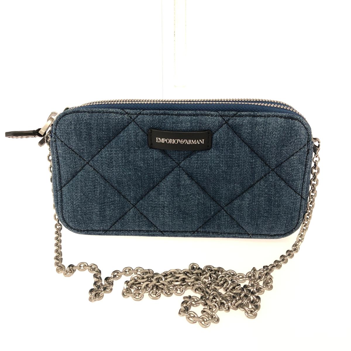 EMPORIO ARMANI エンポリオアルマーニ チェーンショルダーバッグ キルティングデニム ネイビー レディース【中古】