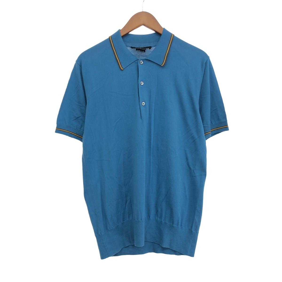 GUCCI グッチ 半袖ニットポロ サイズ:M ハイゲージ/コットン/アーカイブ ブルー メンズ【中古】