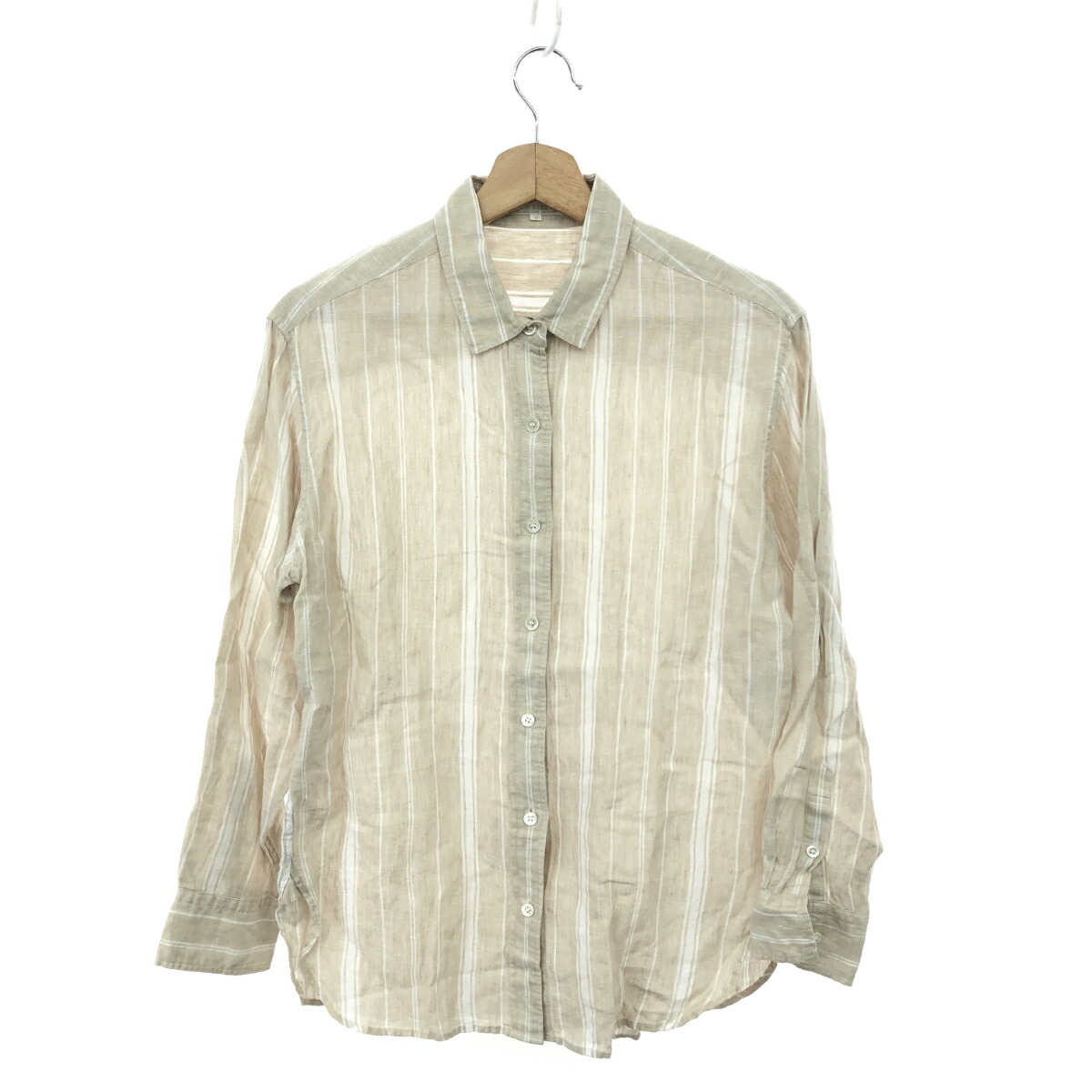 23区 ニジュウサンク LIBECO ベーシックシャツ 良好 サイズ:38 リネン100％/麻/ストライプ 24SS/BL23CM0509 ベージュ レディース【中古】