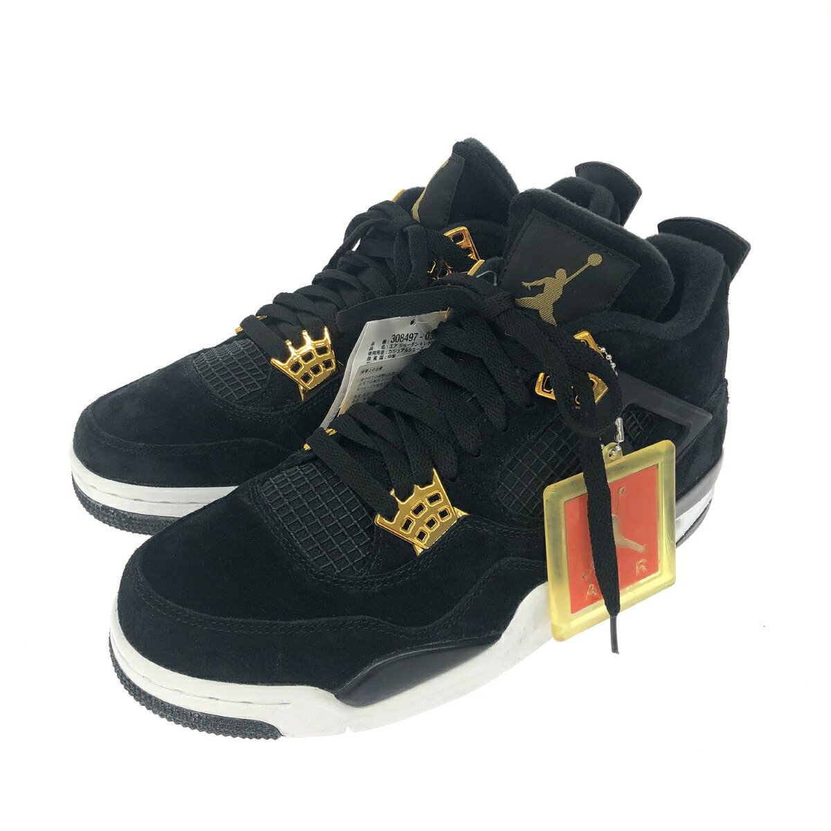 NIKE ナイキ スニーカー/エアジョーダン4レトロ 未当て嵌める品 書きあらわす大いさ:26糎 スエードクロス 308497-032   黒いこと/ゴールド色合い メンズ【中古】 スニーカー-靴