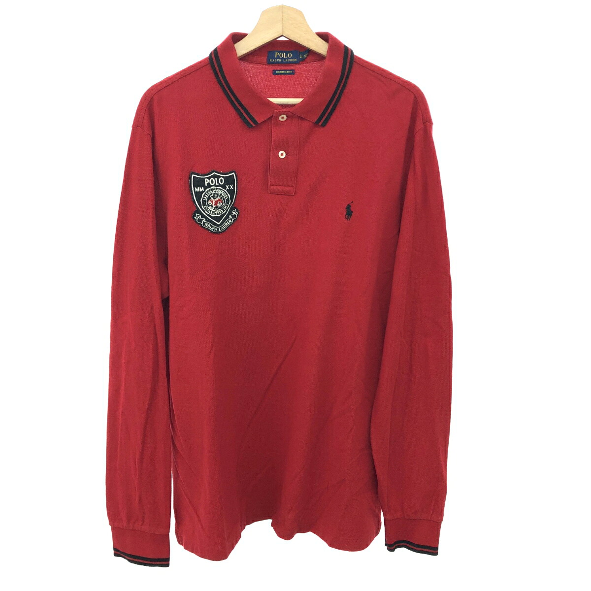 RALPH LAUREN ラルフローレン 長袖ポロシャツ サイズ:XL エンブレム/コットン/XL レッド メンズ【中古】