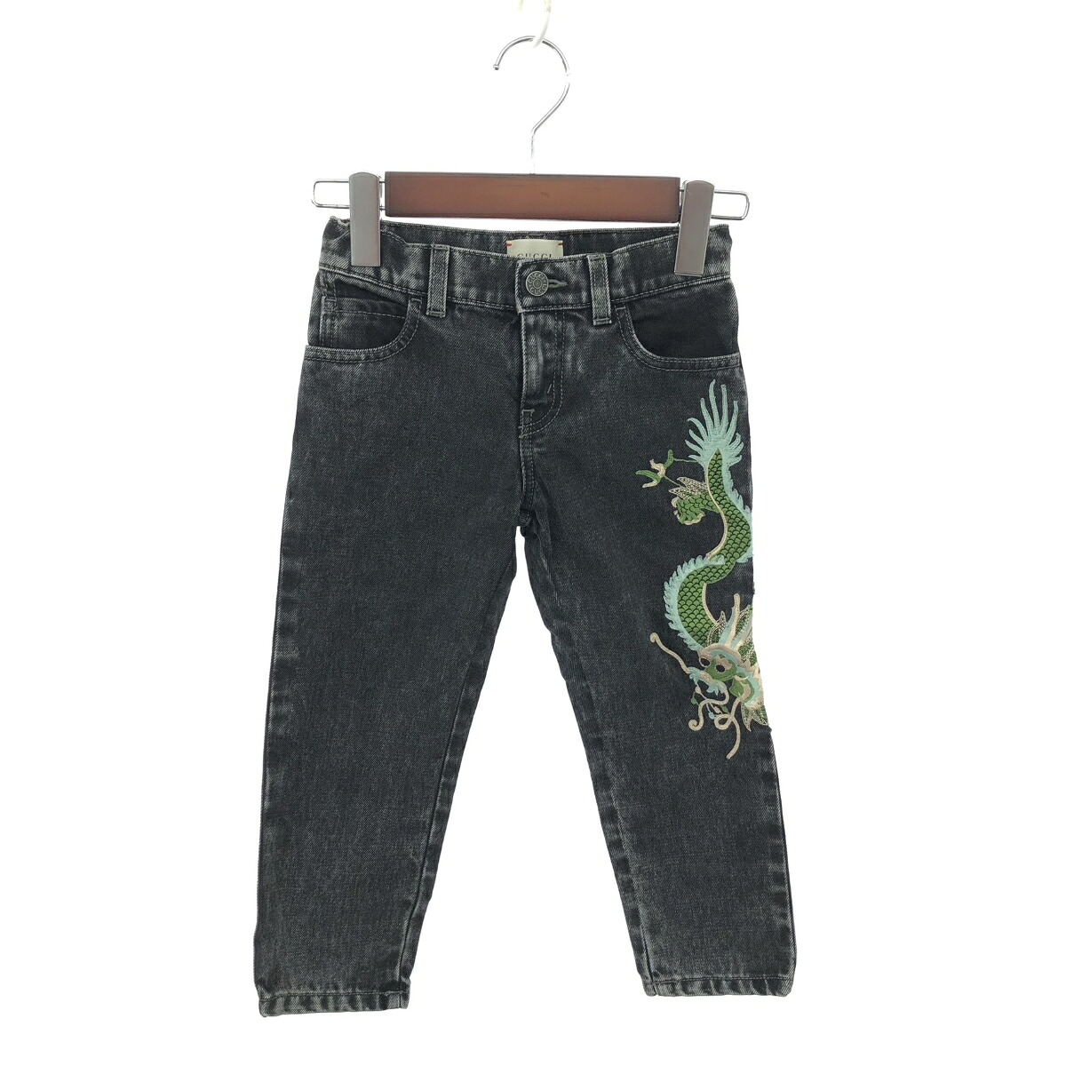 GUCCI グッチ ドラゴンエンブロイダリージーンズ 良好 サイズ:5 龍/刺繍 475633 ブラック キッズ【中古】