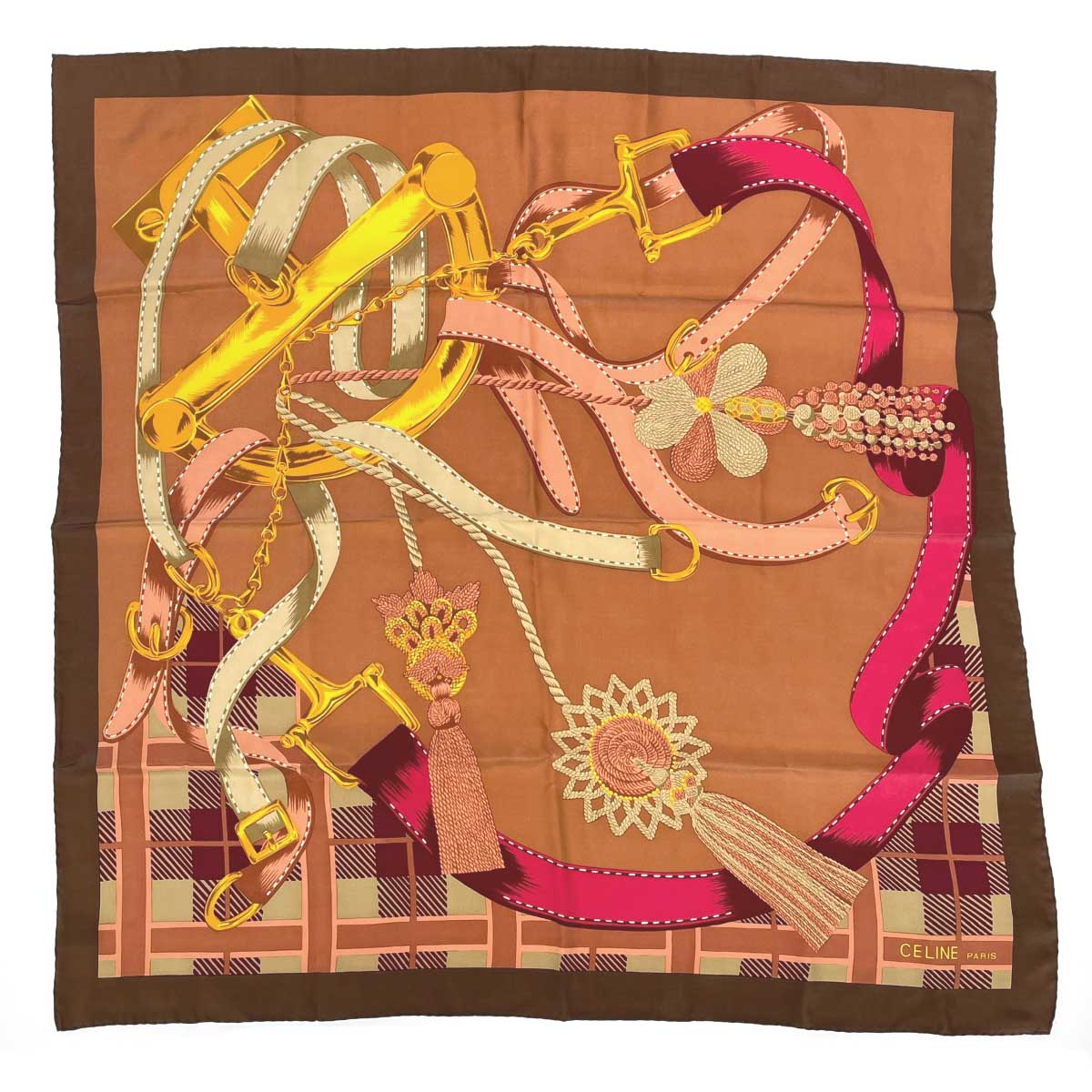 楽天市場】セリーヌ スカーフ グレー ピンク マルチカラー シルク