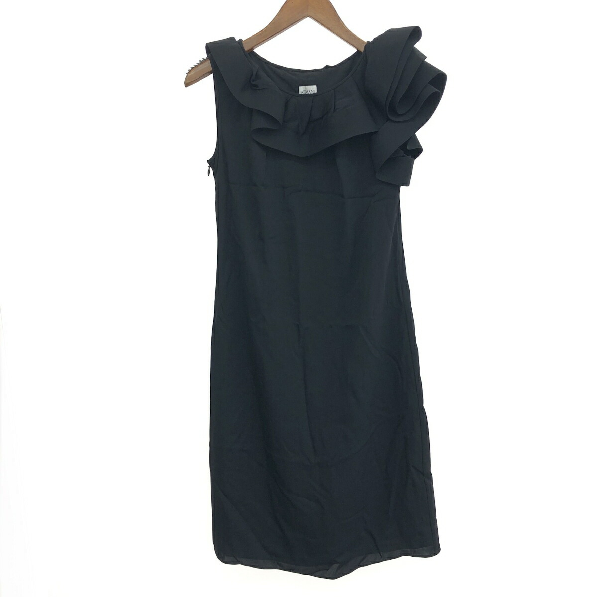ARMANI COLLEZIONI フリルネックワンピース 新品同様 サイズ:38 シルク ドレス 結婚式 パーティー 定価14万 ブラック レディース【中古】