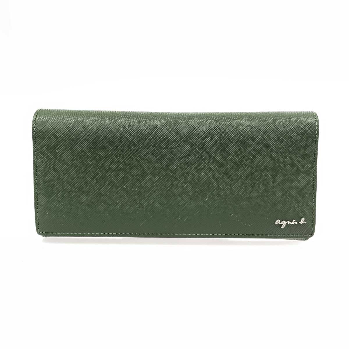 agnes b. アニエスベー 二つ折り長財布 良好 レザー グリーン レディース【中古】