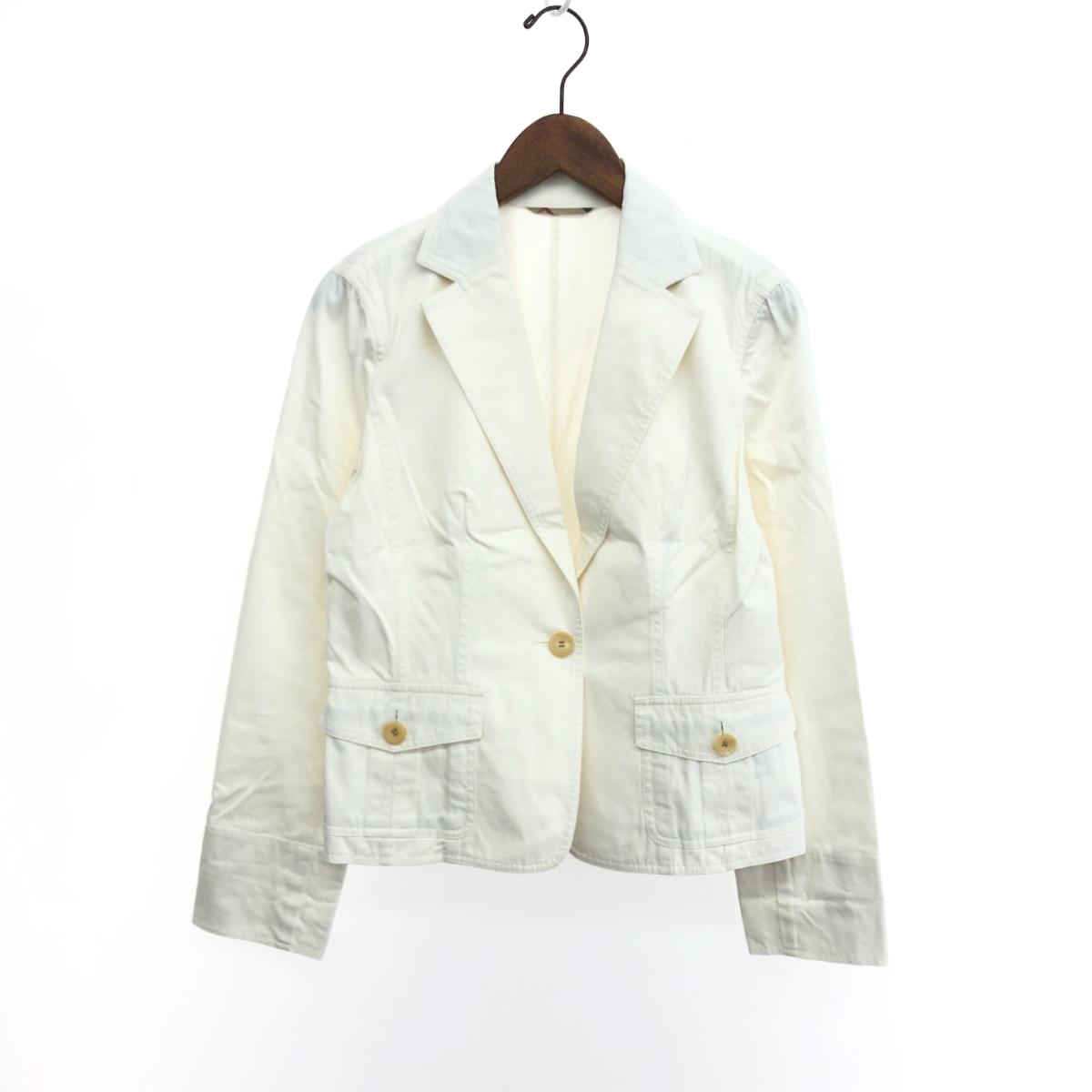 BURBERRY LONDON バーバリーロンドン 1Bジャケット サイズ:38 ノバチェック切替 コットン ストレッチ ホワイト レディース【中古】