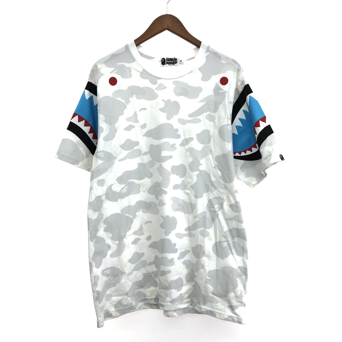 A BATHING APE アベイシングエイプ シャークプリント半袖カットソー サイズ:XL コットン/XL/日本製 ホワイト メンズ【中古】
