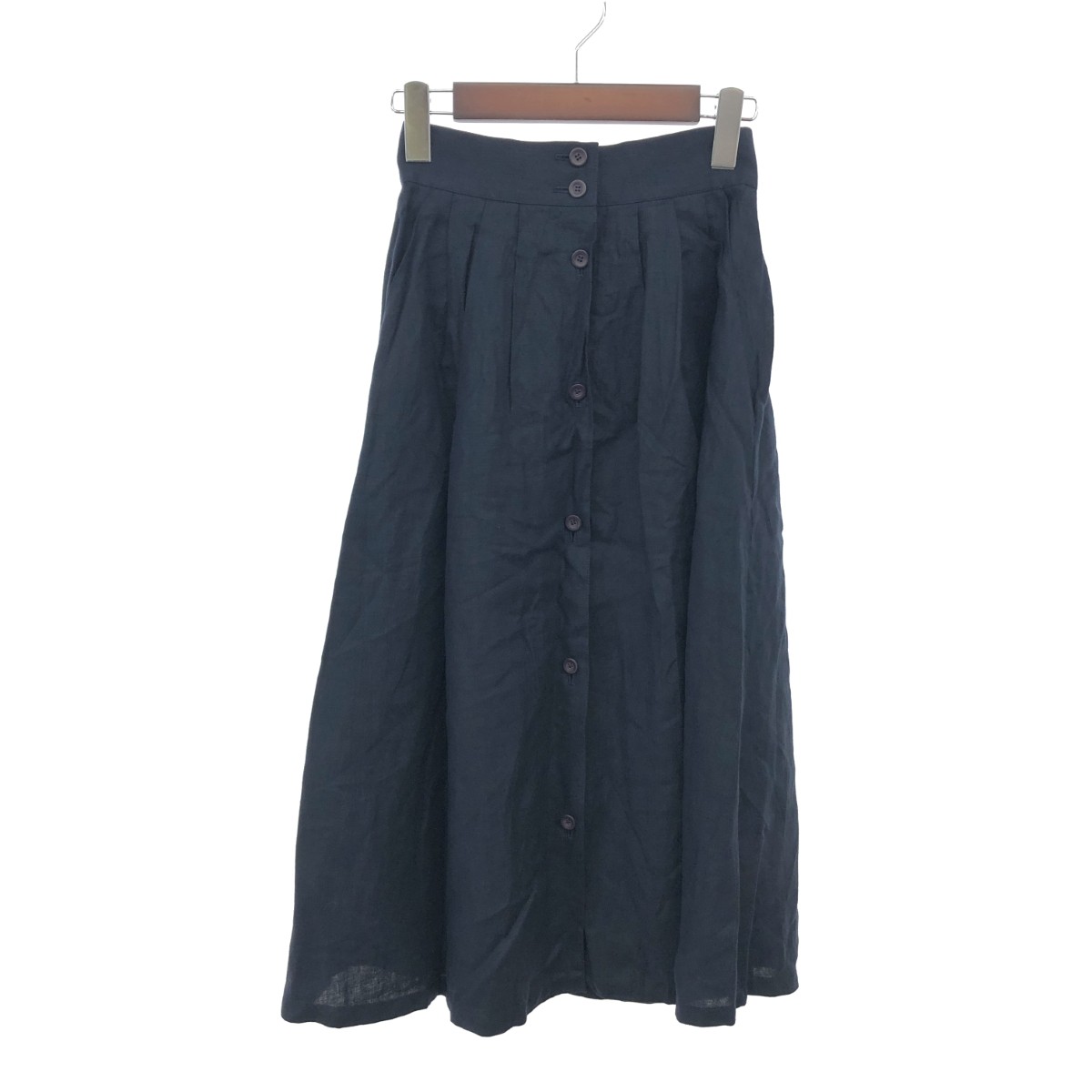 EMPORIO ARMANI エンポリオアルマーニ フロントボタンスカート サイズ:38 リネン アーカイブ ネイビー レディース【中古】