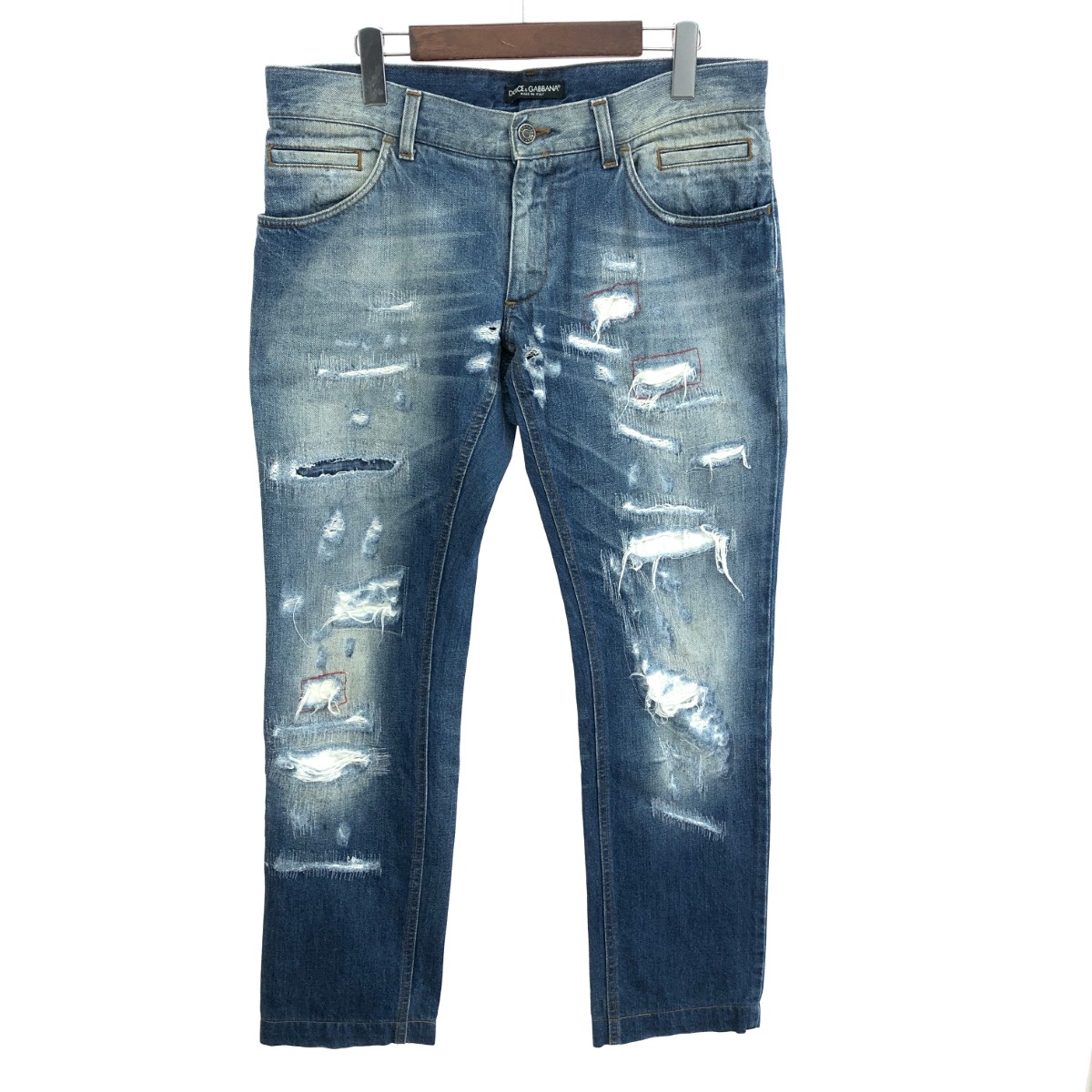 DOLCE&GABBANA ドルチェ&ガッバーナ デニムパンツ サイズ:48 リペア加工/メタルロゴ/コットン G3FBLP ブルー メンズ【中古】